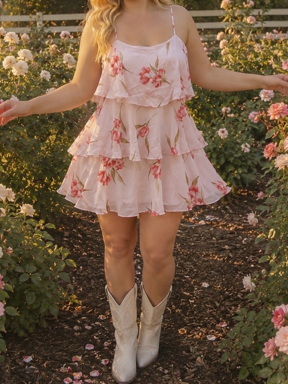 Floral tiered mini dress Large